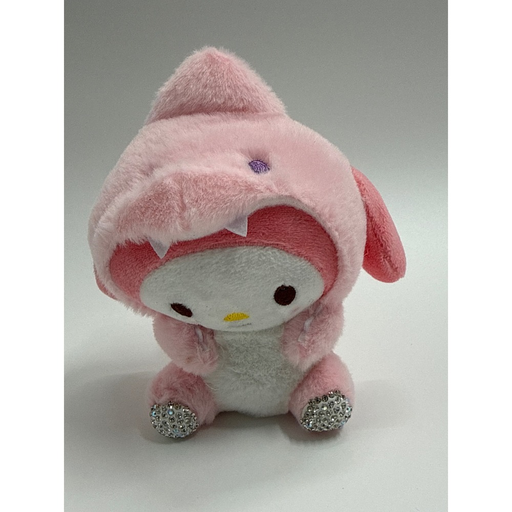 My Melody Shark Costume Plush Keychain Pink Rhinestone Feet Kawaii Bag Charm